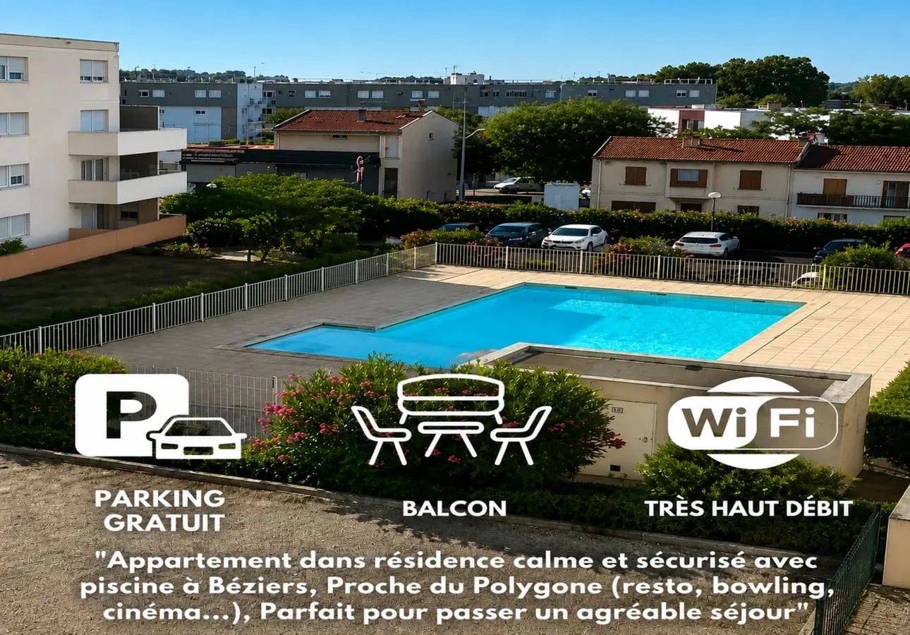 Appartement avec balcon dans résidence avec piscine, proche du polygone et
